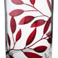 Decorative Hurricane Candleholder with Etched & Painted Leaves - Elegant Home Wedding Decor - Mouth Blown Thick Glass - 8.7 in (22 cm) (Red)