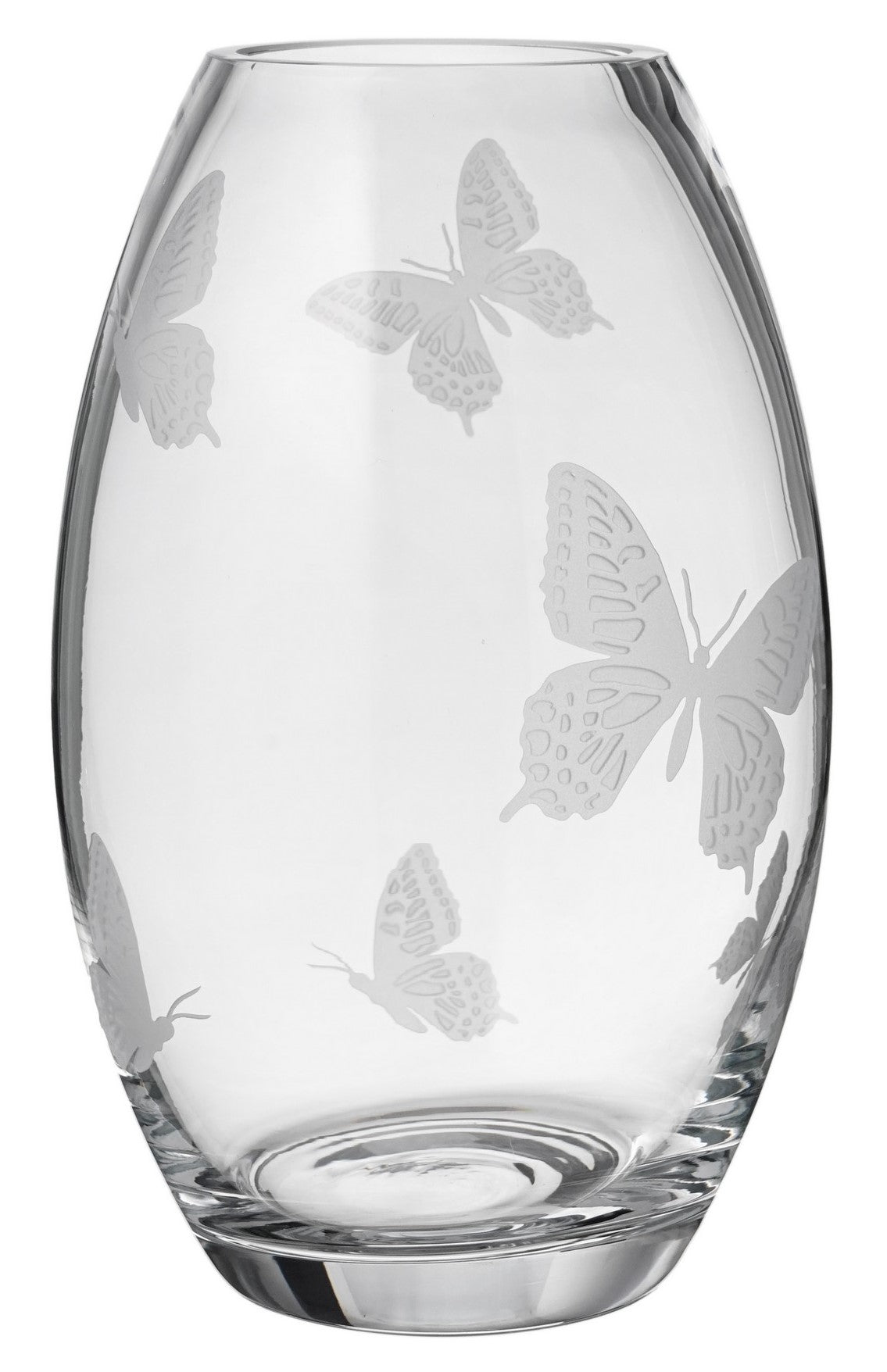 Butterfly Vase - Luxury Hand Blown Glass Vase - Etched Butterflies on Clear Glass - Satin Gift Box - 9.1 in (23 cm)