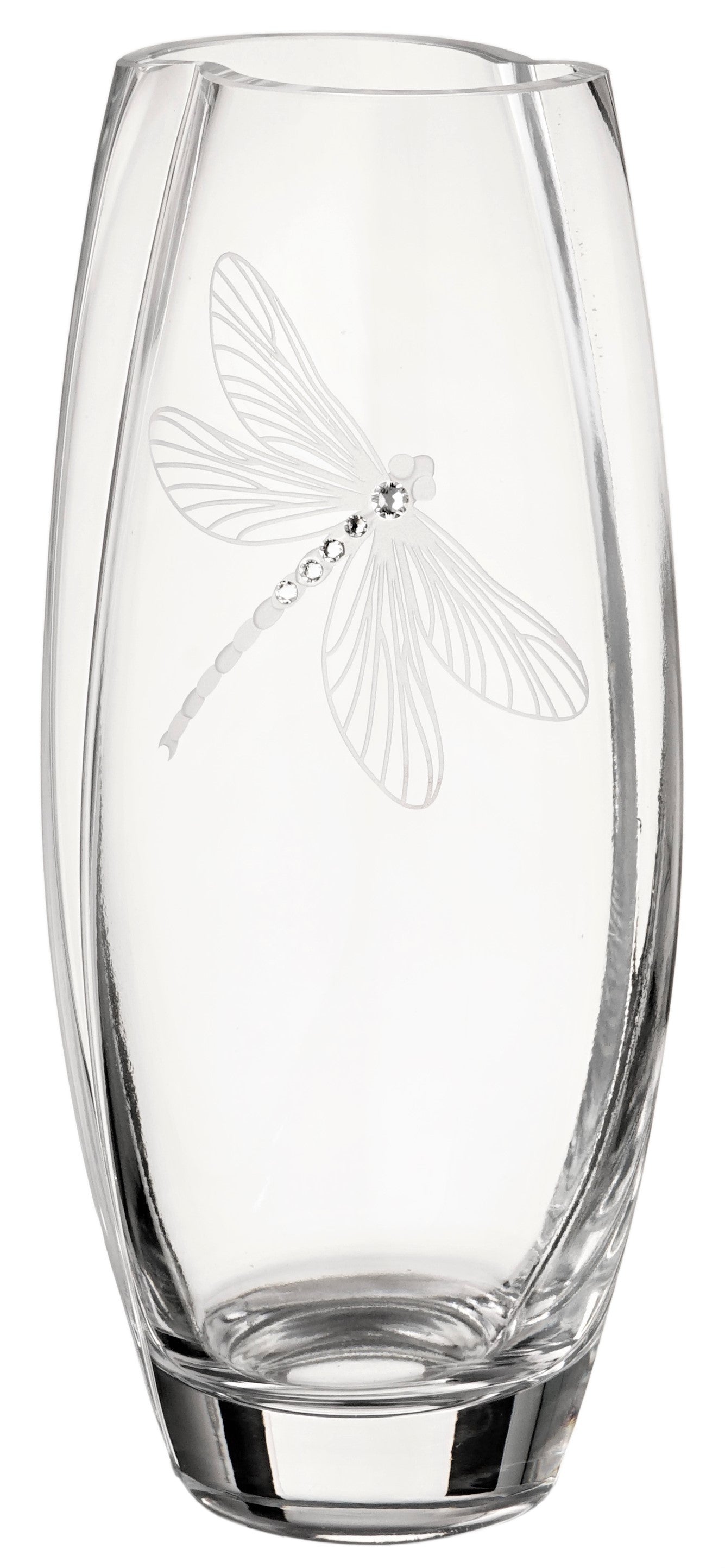 Dragonfly Vase - Hand-Blown Glass Vase - Decorated with Swarovski® Crystals and Dragonfly - Golden Gift Box - 10.2 in (26 cm)