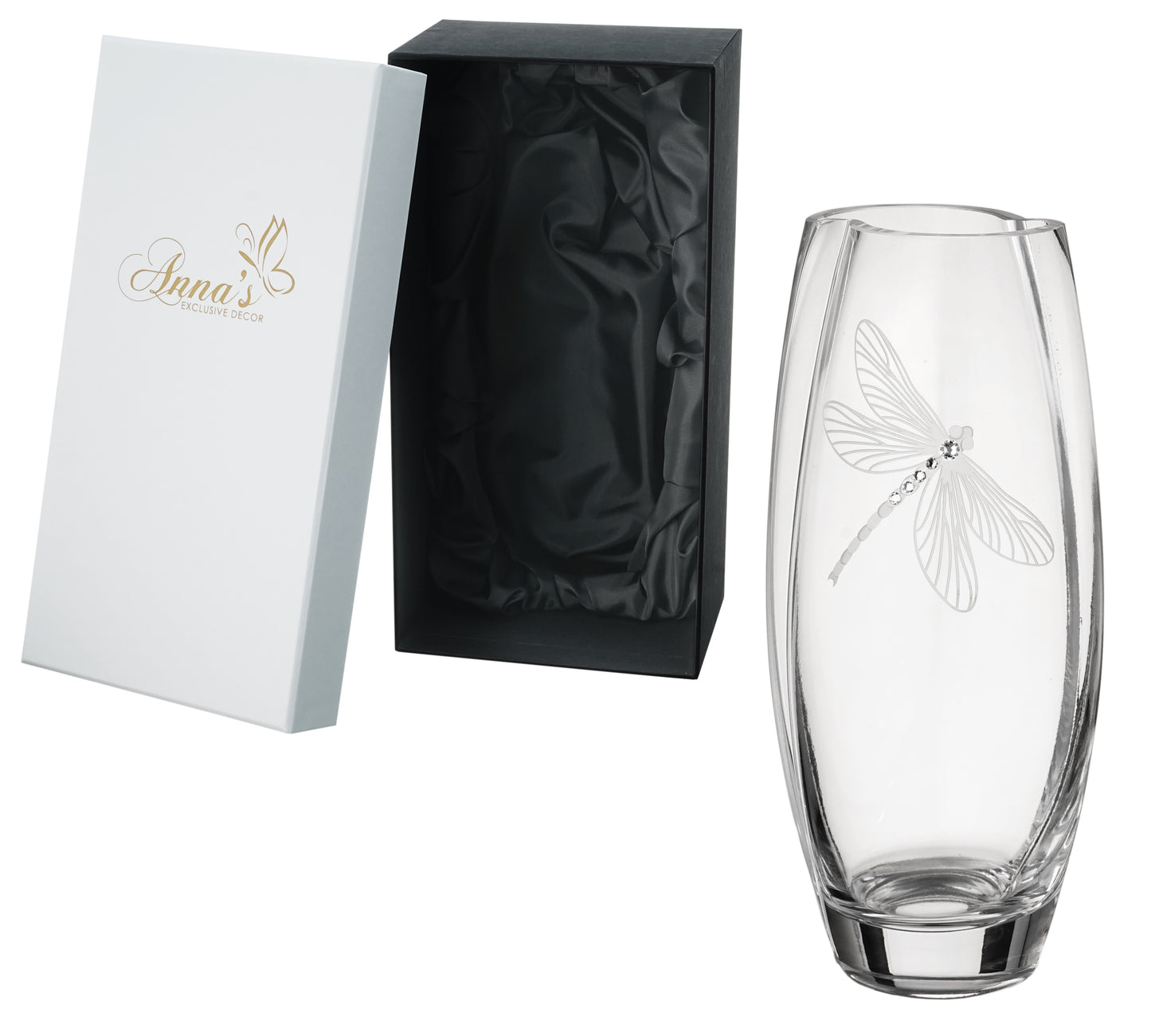 Dragonfly Vase - Hand-Blown Glass Vase - Decorated with Swarovski® Crystals and Dragonfly - Golden Gift Box - 10.2 in (26 cm)