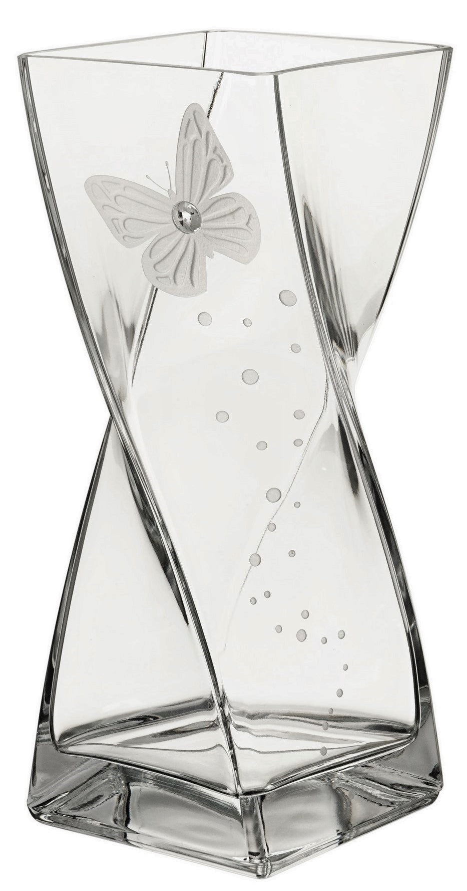 Butterfly Vase - Luxury Hand Blown Glass Vase - Crystal from Swarovski & Etched Butterfly, Clear Glass - 11.8 in (30 cm)