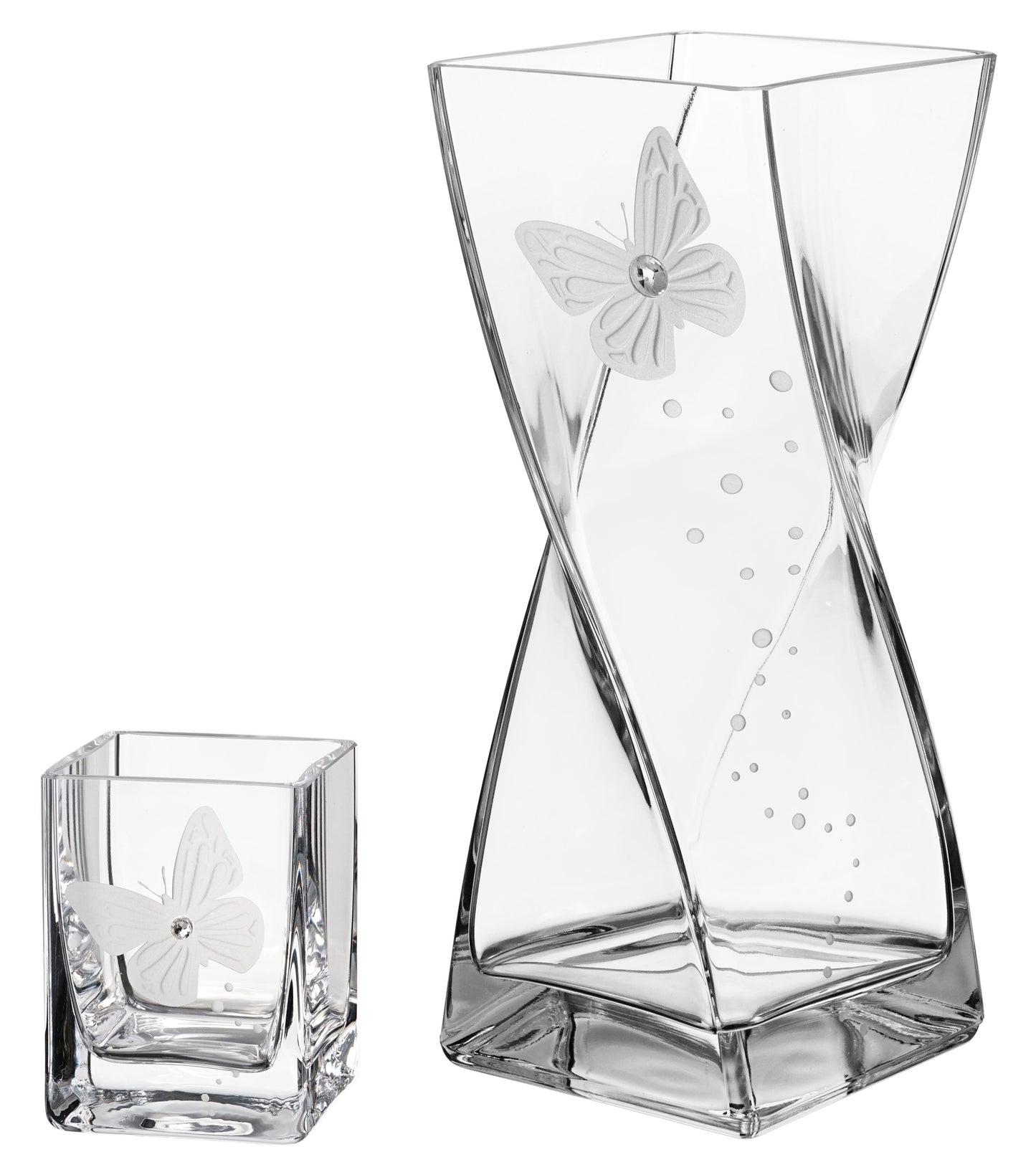 Butterfly Vase - Luxury Hand Blown Glass Vase - Crystal from Swarovski & Etched Butterfly, Clear Glass - 11.8 in (30 cm)